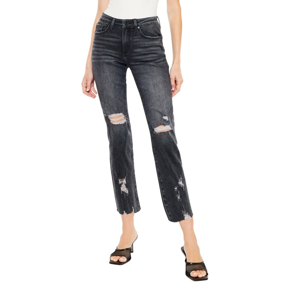 KanCan Jeans Womens Size 31 Washed Black High Rise Skinny Ankle Distressed Denim